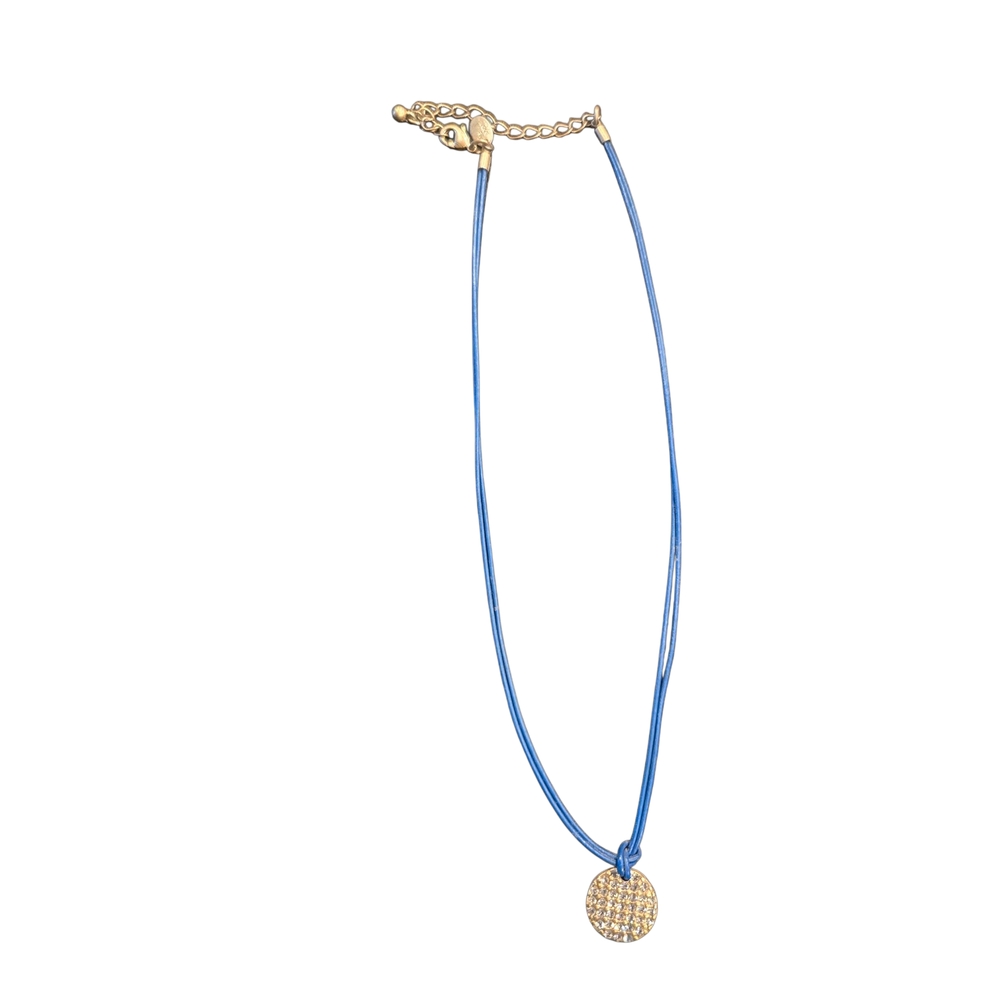 Lia Sophia Elegant Blue Cord and Gold With White Rhinestones Necklace